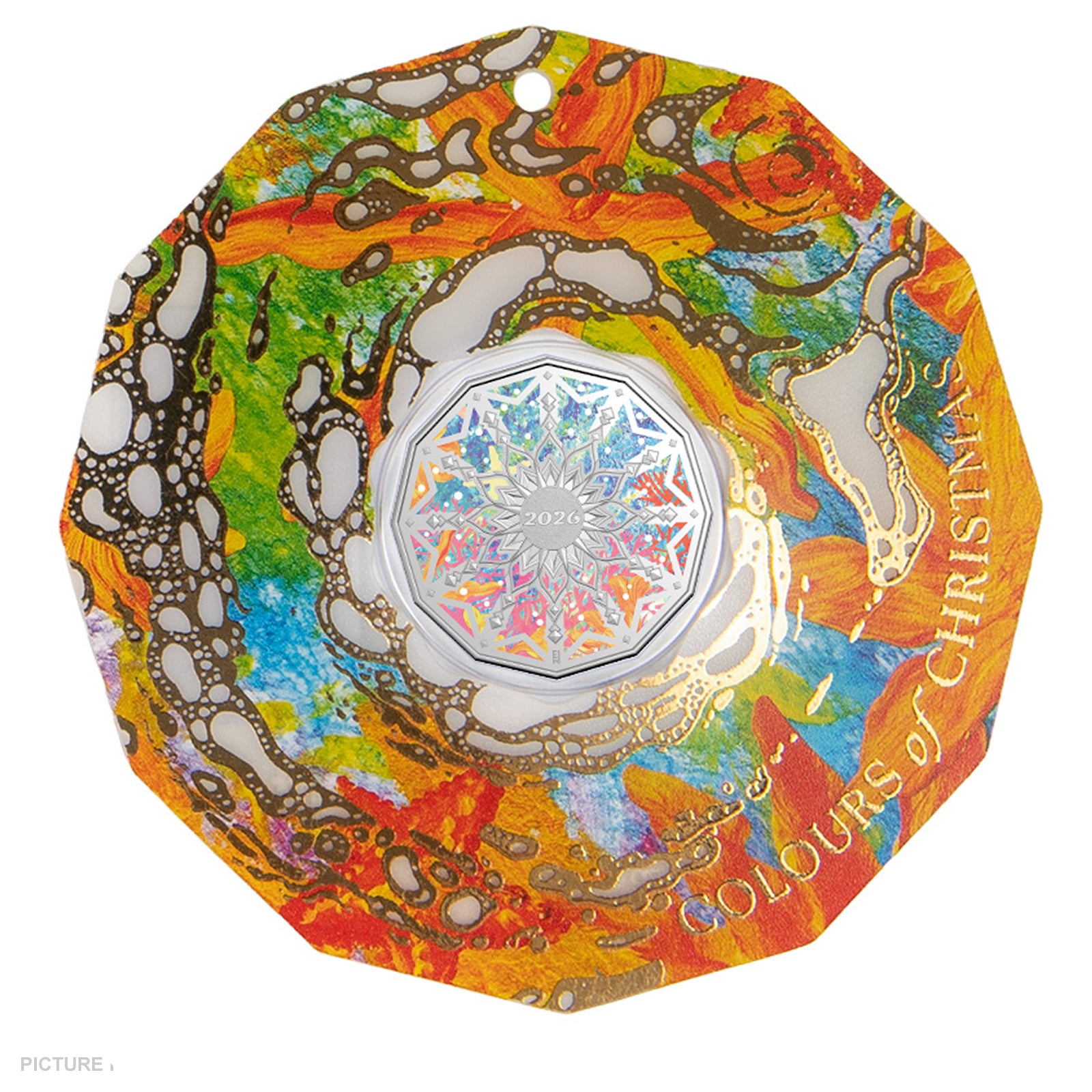 RAM 2026 Christmas Decoration 50c Uncirculated Coloured Coin - Orange/Green
